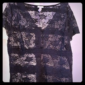 See Through Black Lace Top